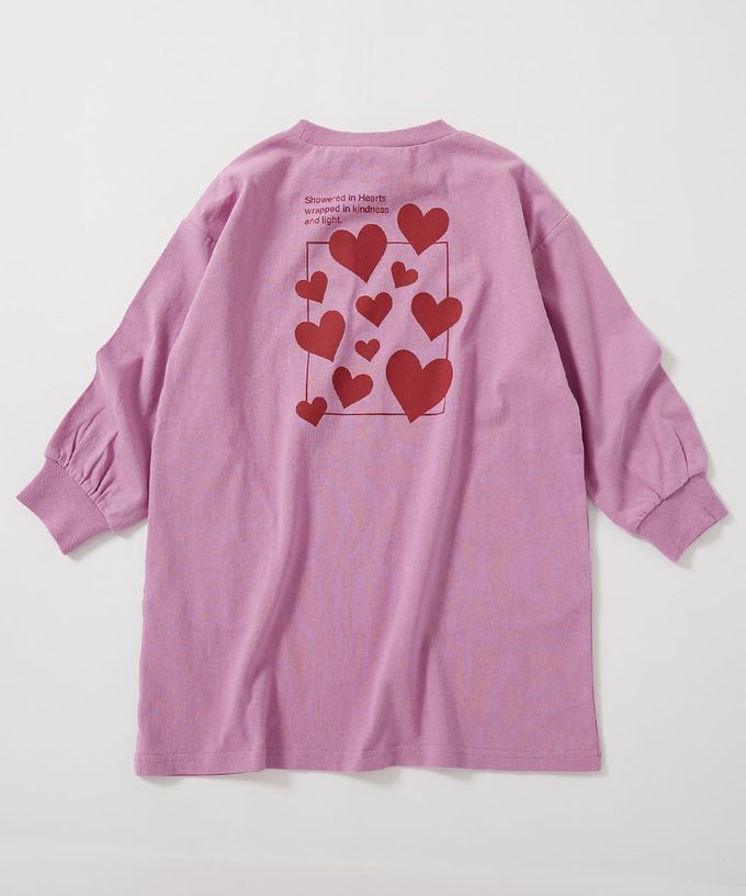 日本 devirock - 100%棉 定番印花休閒長袖洋裝-兔兔-粉紫