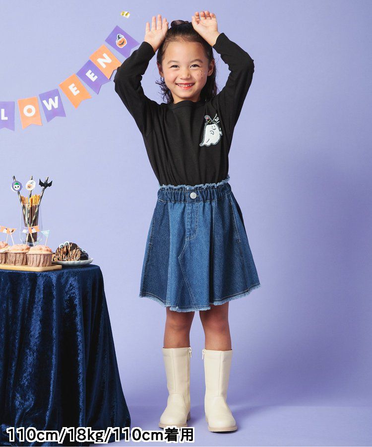 日本 BREEZE - 刷色拼接風及膝牛仔裙-丹寧藍