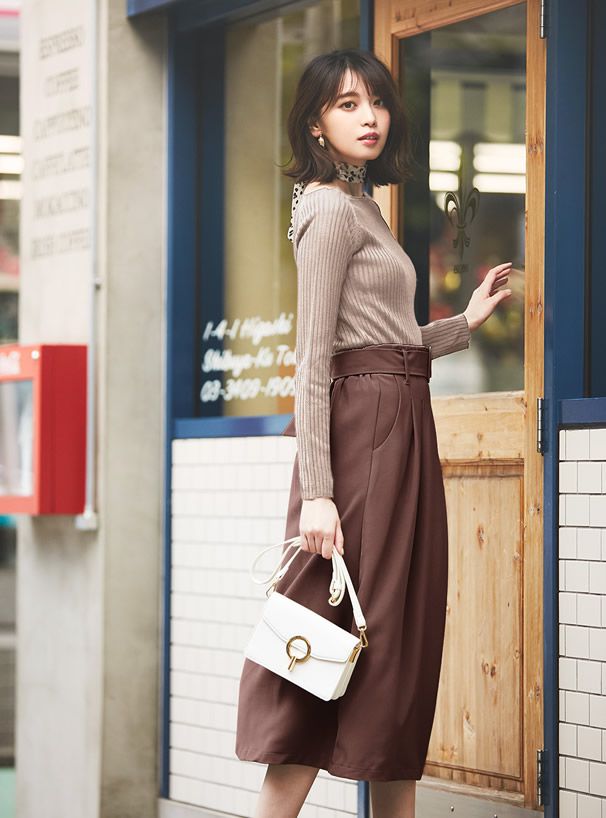 日本 GRL - 法式方領羅紋針織上衣-草綠