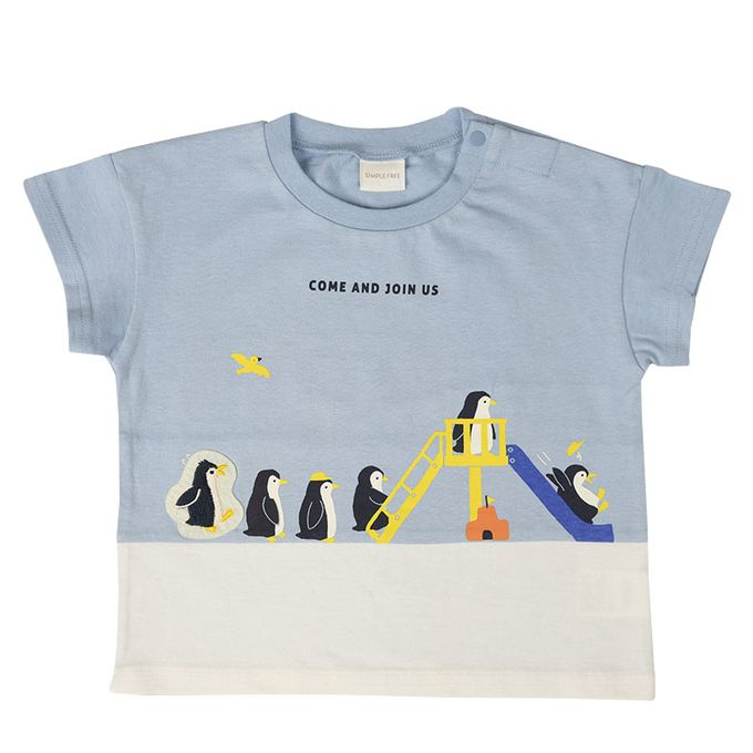 akachan honpo - 短袖拼接T恤-淺藍色