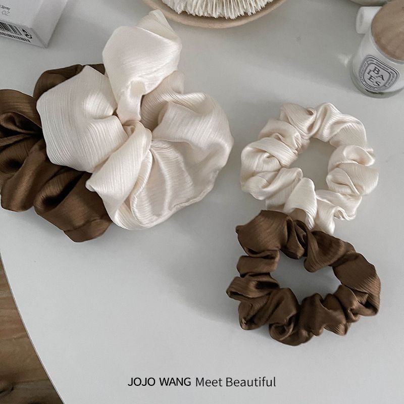 高級紋理皺摺髮圈(小)-米白色