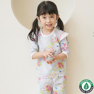 正韓 Puco - 超優質嬰幼兒/兒童七分袖100% 有機純棉家居服/睡衣-百花盛開