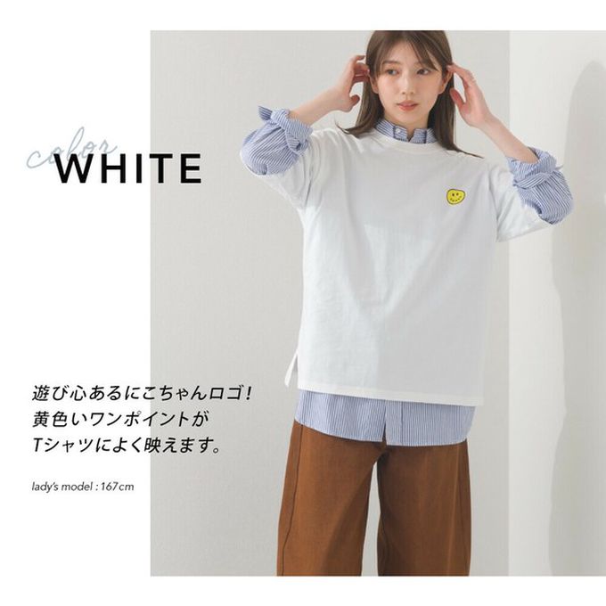 日本 OMNES - 純棉印花休閒短袖上衣-笑臉logo-深藍 (M)