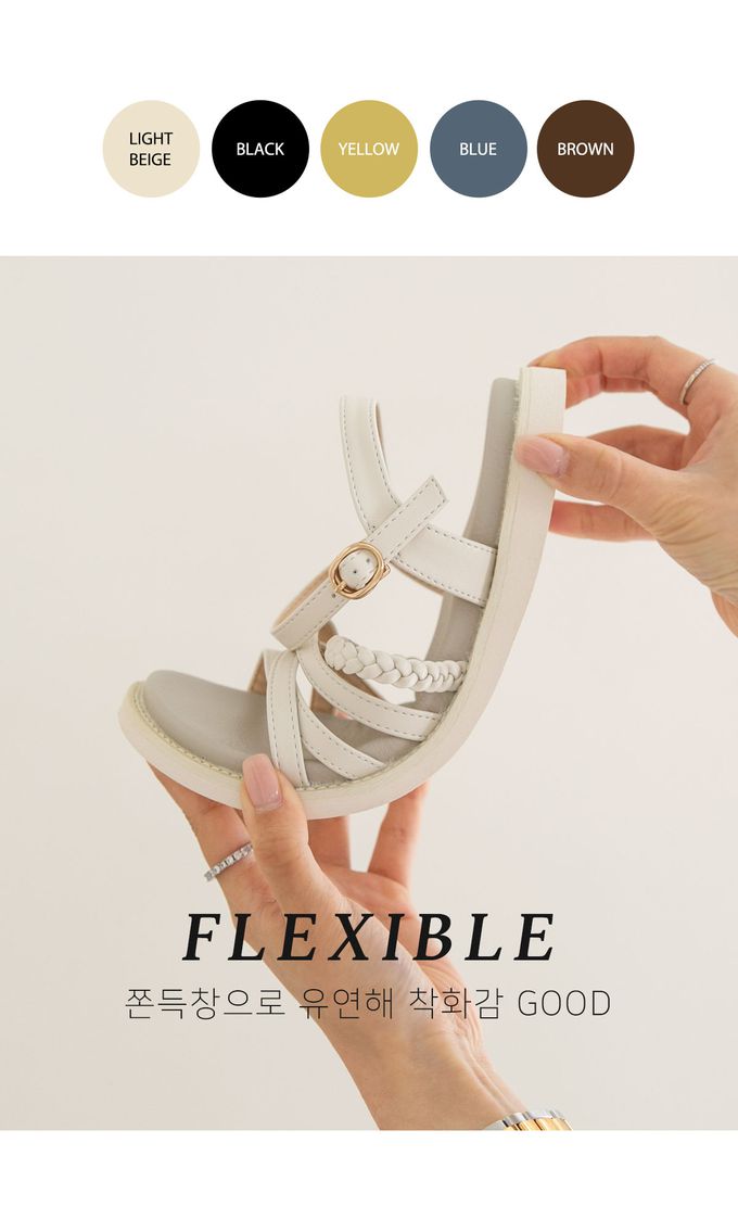 韓國 PINKELEPHANT - 交叉細帶編繩軟底涼鞋(2.5cm)-黑