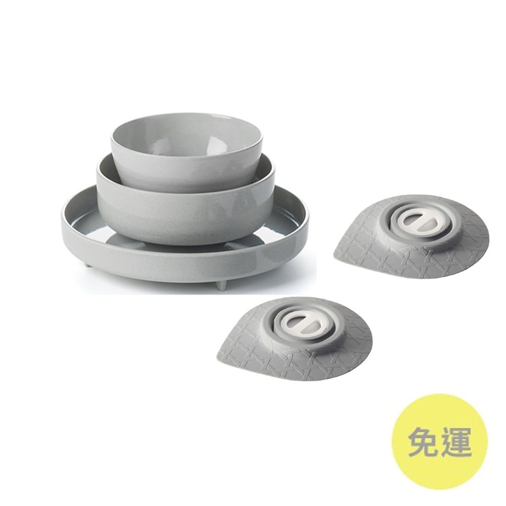 美國Miniware - 微兒天然寶貝用品系列-小小食神五入組-芝麻冰淇淋-竹纖維麥片碗*1 竹纖維點心碗*1 竹纖維麵包盤*1 防滑吸盤*2