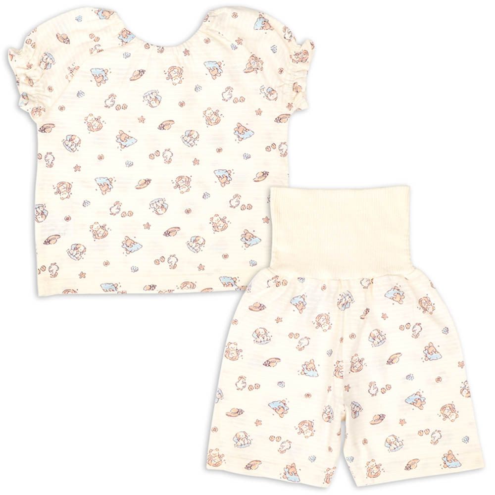 短袖家居服 穿衣練習套頭式-動物-米白色