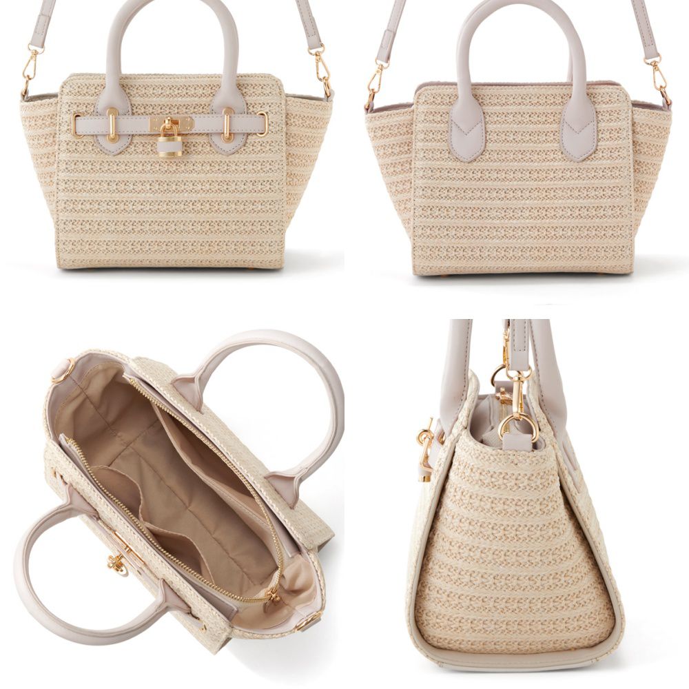 日本 GRL - 異材質拼接編織紋小托特包/側背包-米 (F)