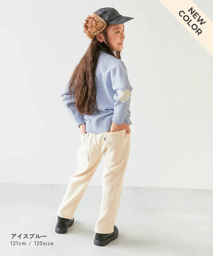 日本 devirock - [可機洗]手肘愛心柔軟針織上衣-海軍藍