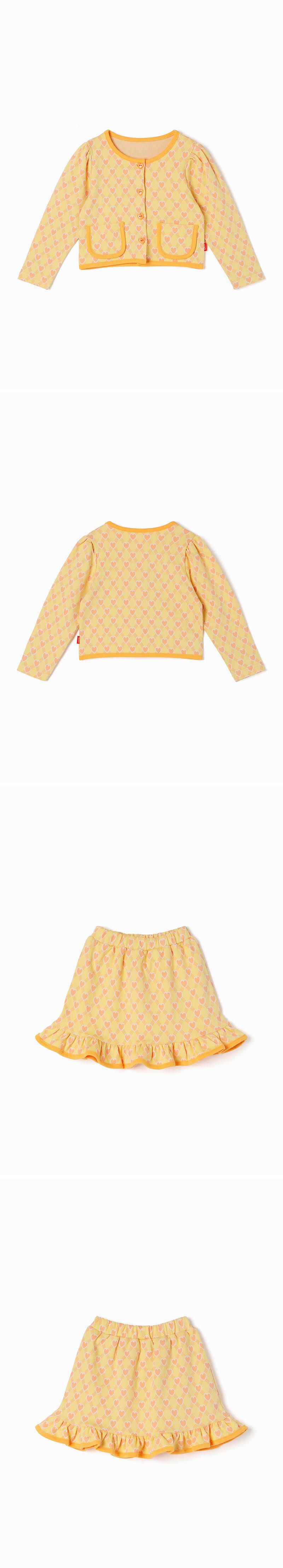 韓國 OZKIZ - 滿版粉愛心紋兩件式裙裝套裝-黃