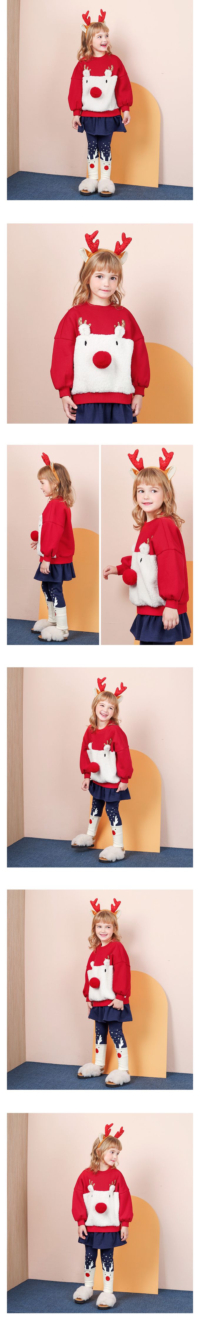 韓國 WALTON kids - 聖誕節麋鹿毛絨絨長袖上衣(內刷毛)-綠