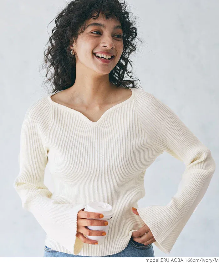 日本 COCA - 不規則領羅紋彈性上衣-黑