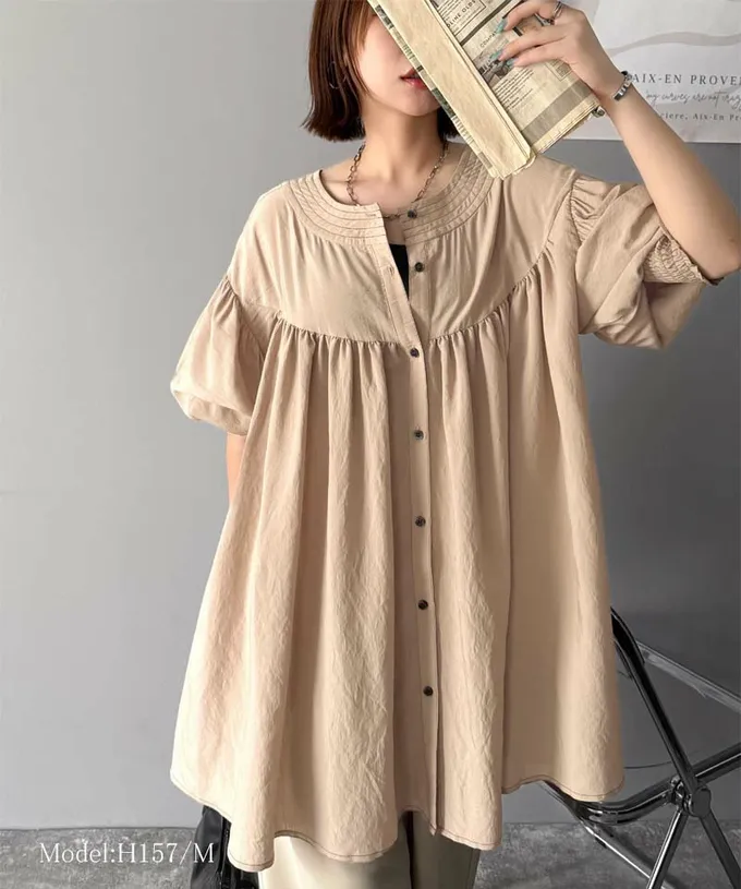 日本 Classical Elf - 前後2way飄逸感澎澎七分袖襯衫-象牙米