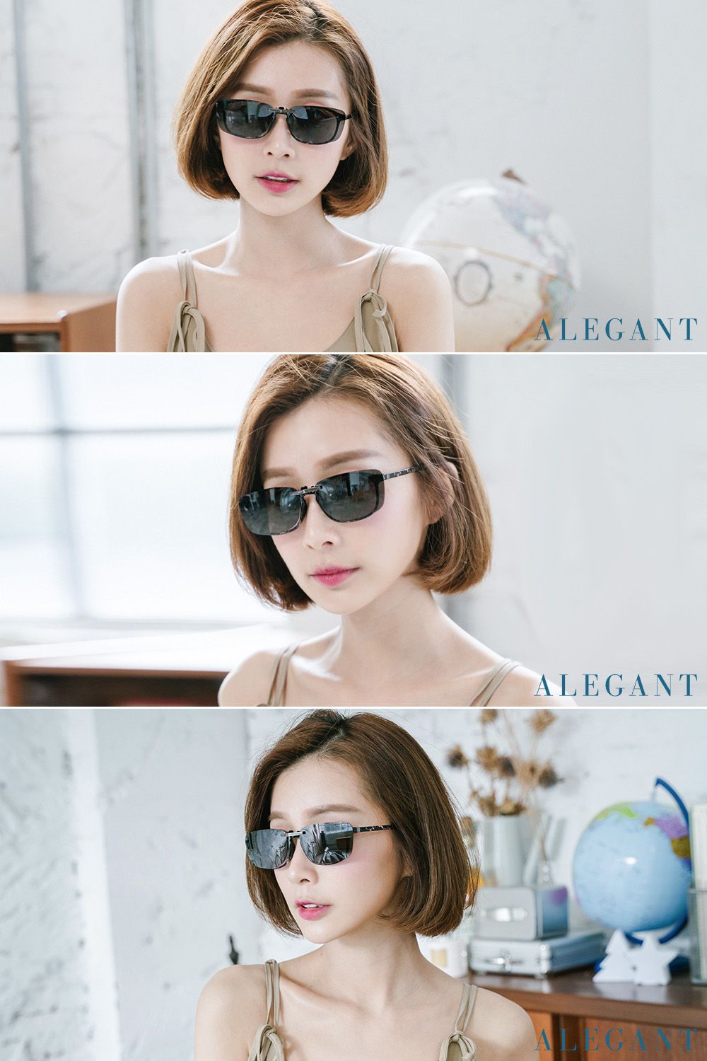 ALEGANT - 太空灰鋁鎂合金夾式結構寶麗來偏光太陽眼鏡│UV400墨鏡車用夾片│外掛夾式鏡片│近視可戴外掛寶麗來墨鏡