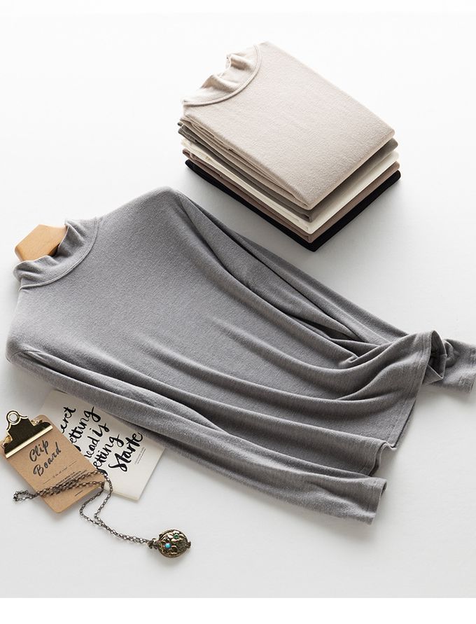 加絨針織半高領上衣-白色 (F)