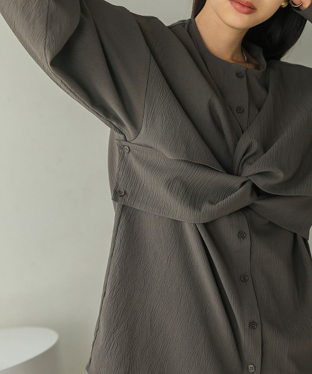 日本 Bab - 時尚扭結設計長袖襯衫-淺綠