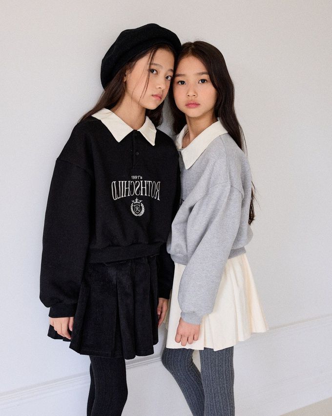 韓國 sm2 - (內磨毛)校園感翻領長袖大學T-黑