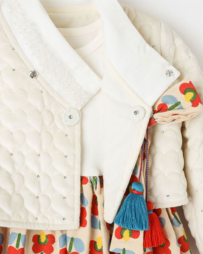 韓國 OZKIZ - 花朵印女寶生活韓服套裝