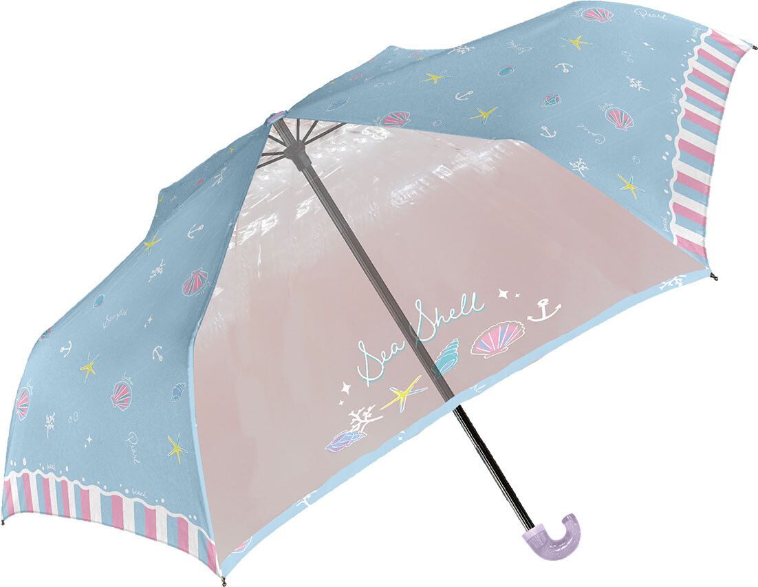 日本中谷 - 輕量透明窗兒童雨傘/折疊傘-海洋物語-紫 (50cm(身高115-125cm))