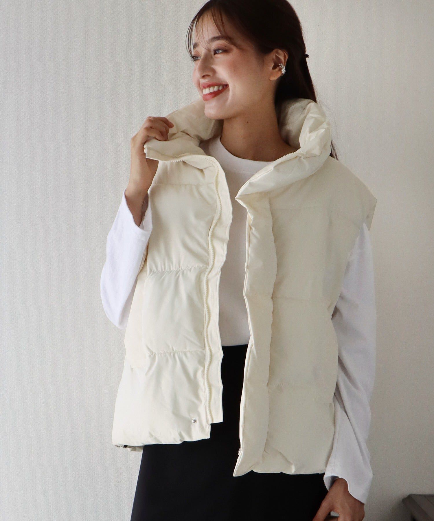 日本 BLUE EAST - 高領防風保暖鋪棉背心-深灰