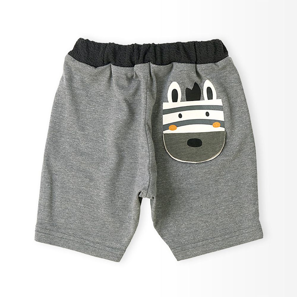 翻蓋可愛動物臉天竺棉短褲-斑馬-灰