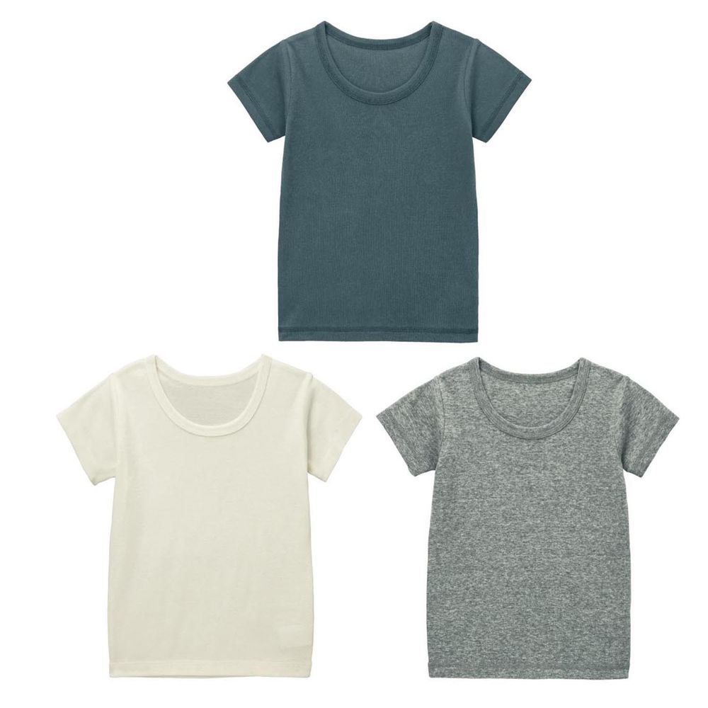 日本千趣會 - GITA 素色內衣/T恤三件組 (短袖)-白X雜灰X深灰