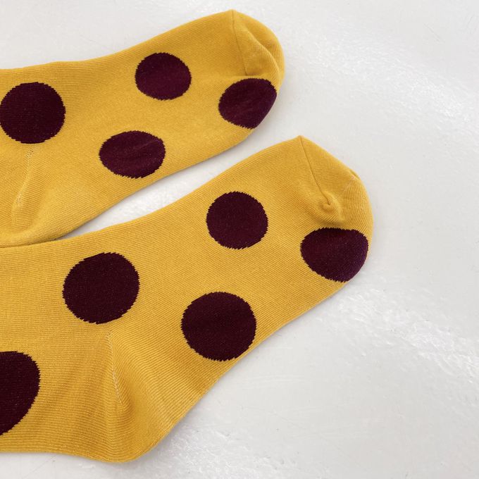 韓國Marian - 撞色大圓點中筒襪-白X黑 (Free)