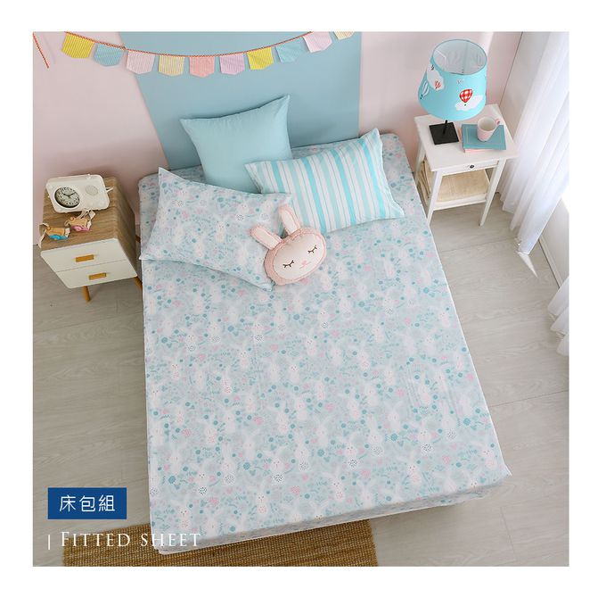鴻宇 HongYew - 單人床包枕套組 美國棉授權品牌 300織-眠眠兔-藍