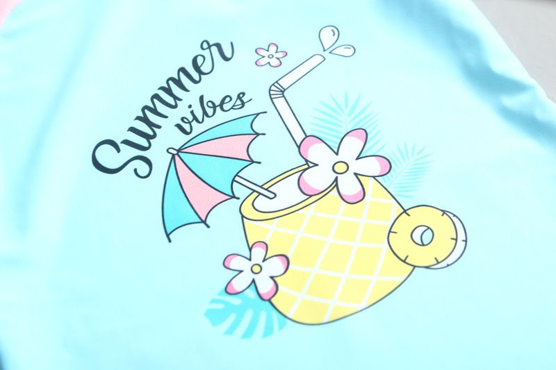 女寶長袖泳裝套裝(附帽子)-鳳梨水果汁-淺粉+藍