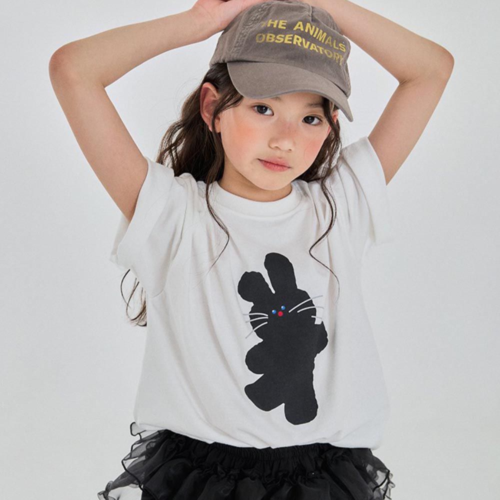 韓國 FORK CHIPS - 跳舞兔子印短袖上衣-白
