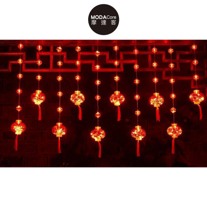 MODACore 摩達客 - ◉春節元宵開運招財◉10掛100燈大小紅燈籠冰條燈-贈USB遙控器+豆腐頭