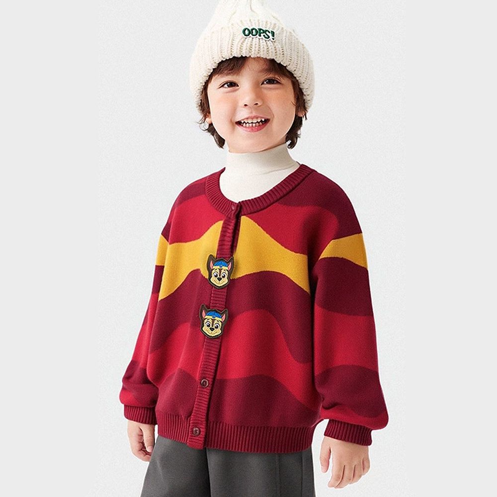 卡通汪汪隊純棉立體徽章針織外套-卡通人物阿奇-拼色紅
