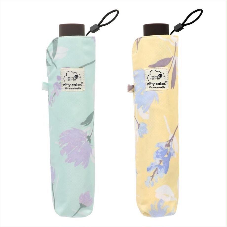 日本 nifty colors - 抗UV輕量 晴雨兩用折疊傘-法式花舞-薄荷綠 (直徑98cm/191g)