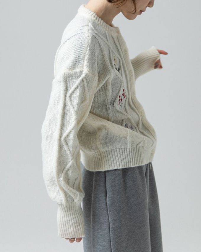 日本 gleam - 文藝風小花刺繡立體針織開襟衫-黑