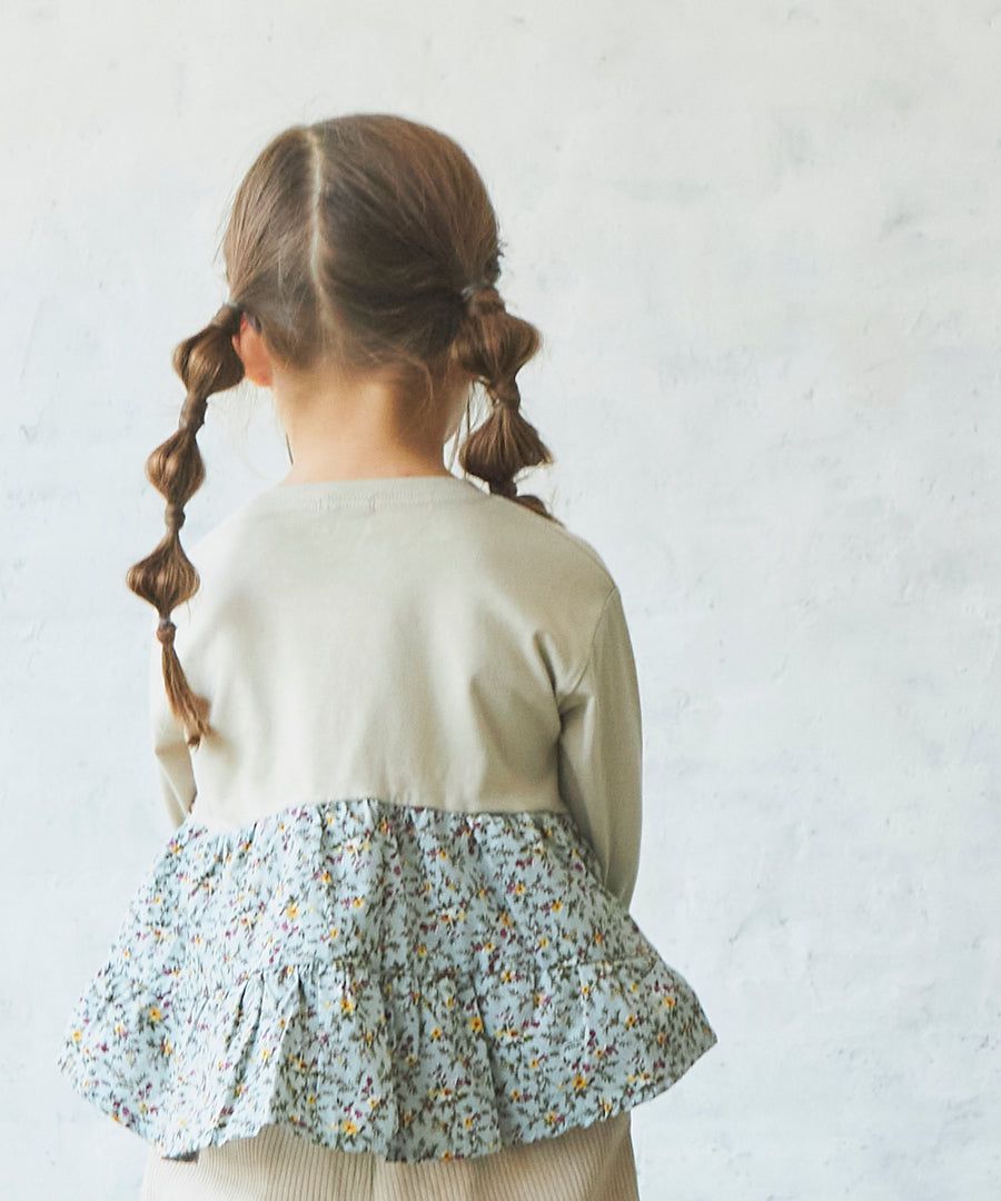 日本 PAIRMANON - 蛋糕層次拼接薄長袖上衣-春櫻燦爛-粉