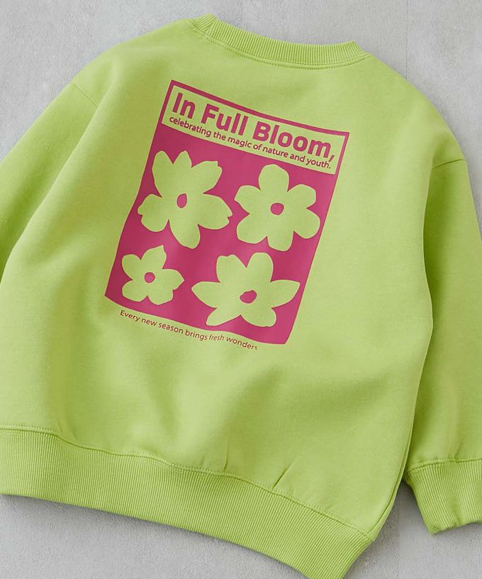 日本 devirock - 熱銷定番 裏起毛女孩印花大學長袖上衣-小雛菊-燕麥