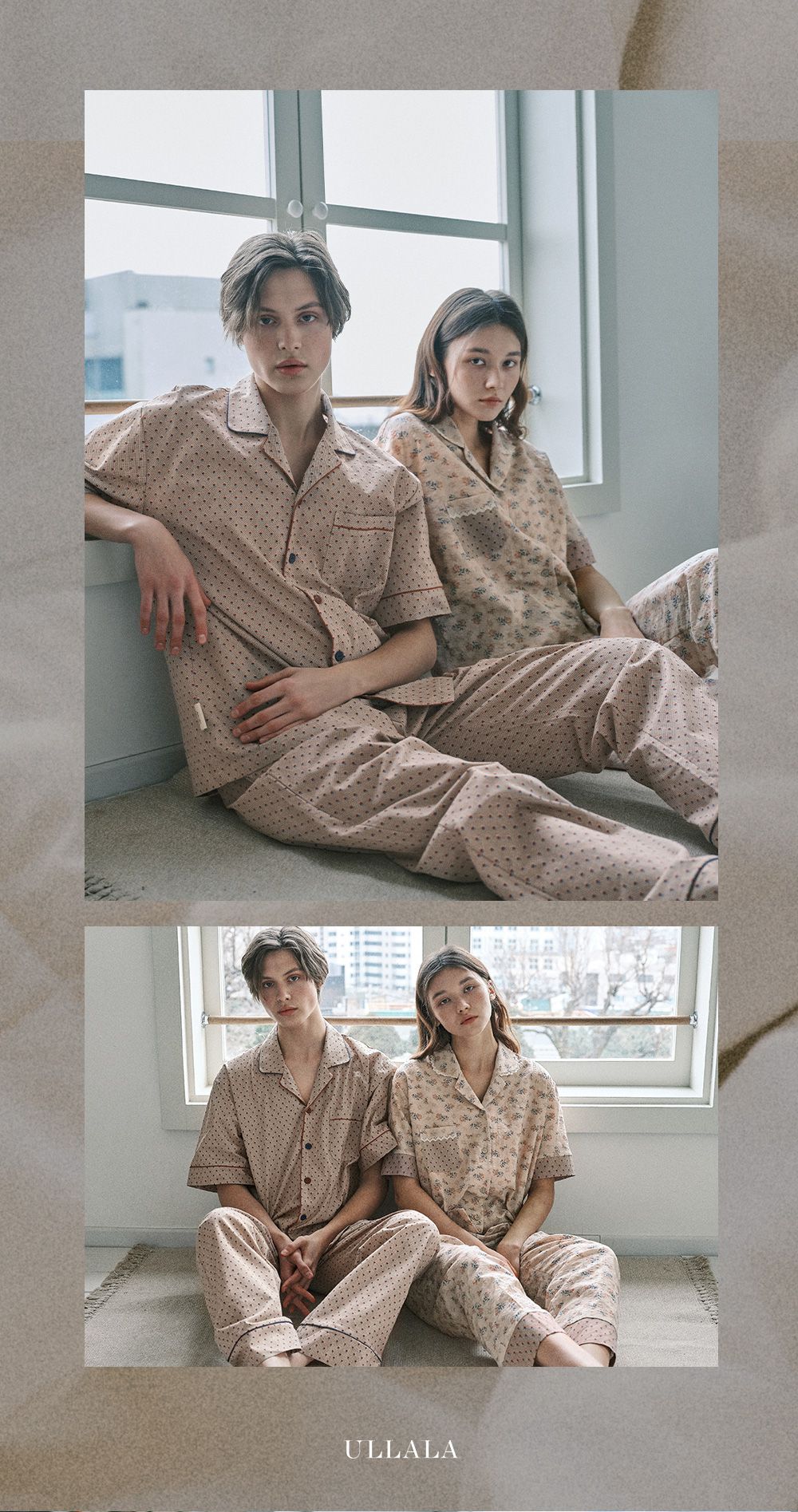 韓國 ULLALA - 復古碎花長褲睡衣(兩件式) (FREE)