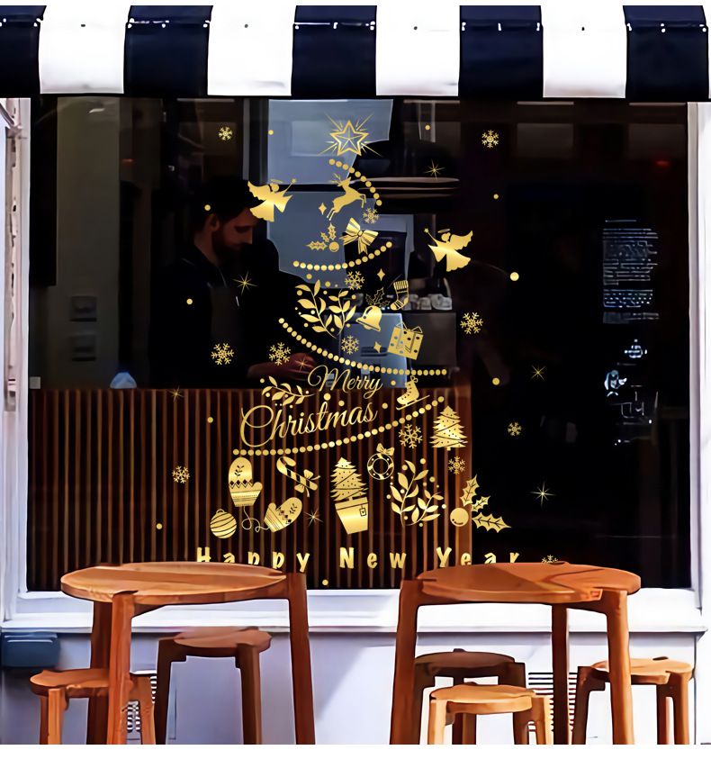 聖誕節櫥窗玻璃靜電貼-金色禮物