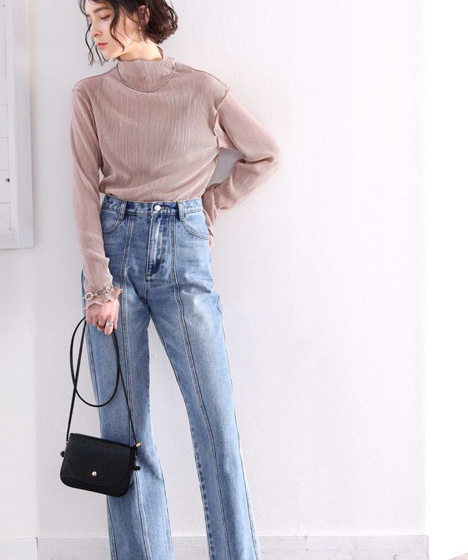 日本 Classical Elf - 羅紋線條感木耳小高領長袖上衣-摩卡