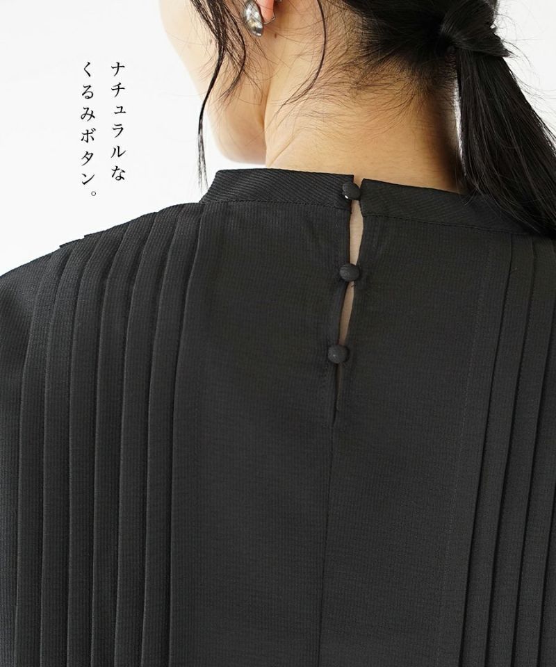 日本 zootie - 短版立領百褶泡泡袖上衣-經典黑