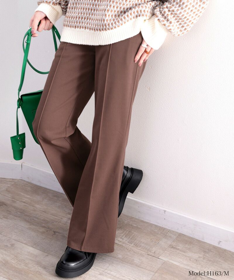 日本 Classical Elf - 絕對美腿打褶時尚微喇叭長褲-深可可