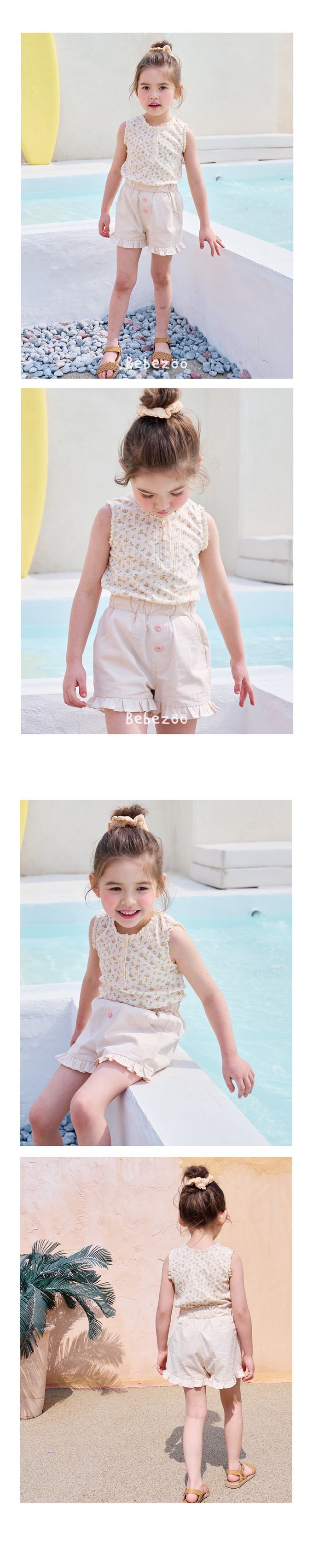 韓國 Bebezoo - 滿版小花無袖背心上衣-藍花