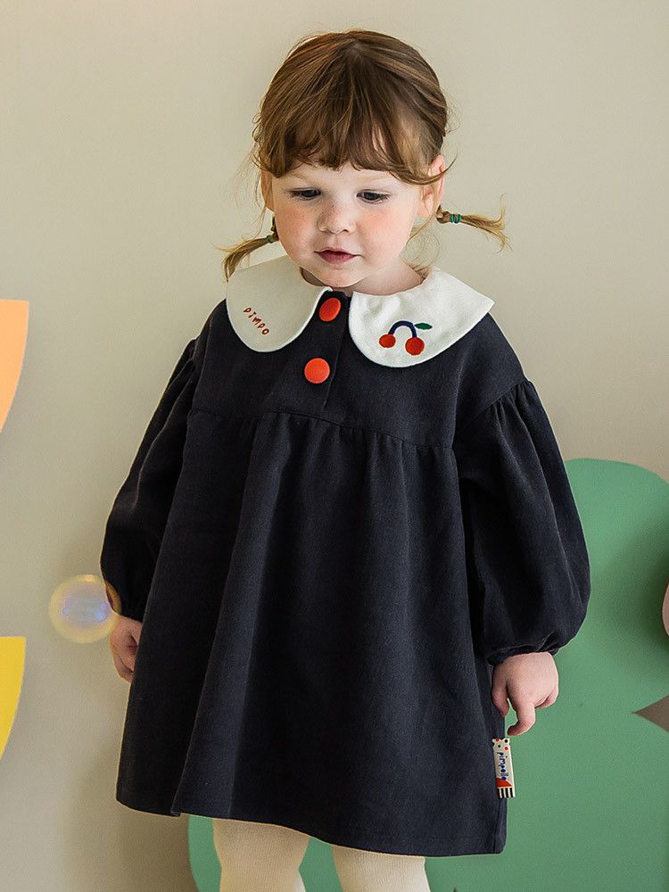 韓國Pimpollo - 小櫻桃泡泡袖洋裝-綠