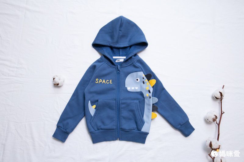 加絨棉混紡連帽外套-可愛恐龍-藍色