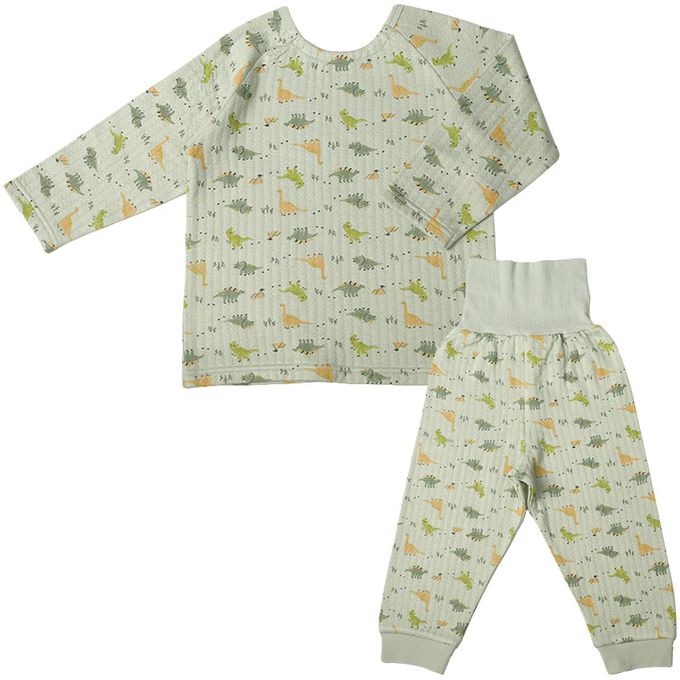 akachan honpo - 長袖家居服 穿衣練習-套頭式 恐龍-淺綠色