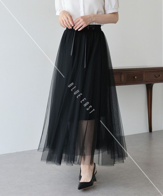 日本 BLUE EAST - 浪漫豐盈蝴蝶結綁帶薄紗裙-素色-白