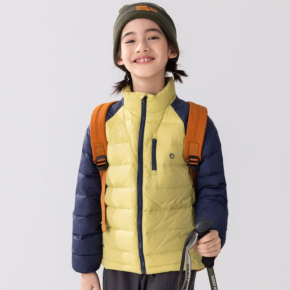 90%羽絨輕暖拼色外套-黃綠