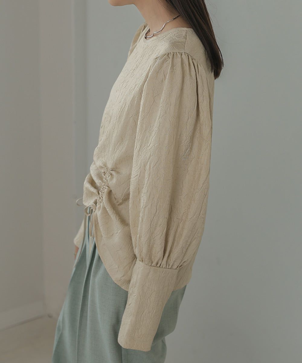 日本 Bab - 光澤感抽繩泡泡袖上衣-香檳