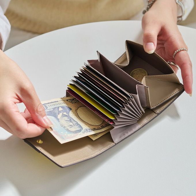 日本 LIZDAYS - 真皮迷你三折配色風琴短夾-湖水綠x橘棕