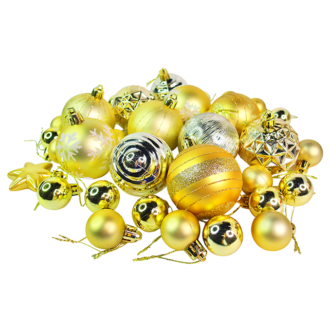 MODACore 摩達客 - 30mm + 60mm造型彩繪球42入吊飾禮盒裝(16格)香檳金色系| 聖誕樹裝飾球飾掛飾