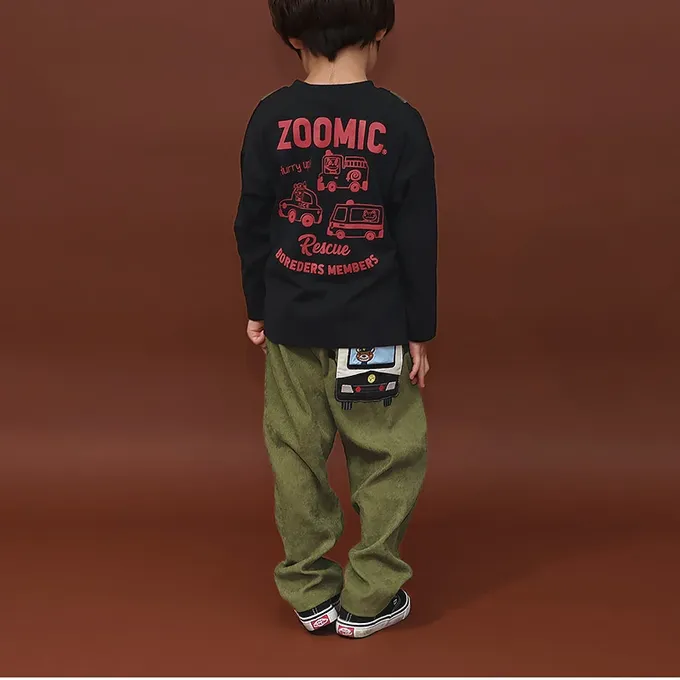 日本 ZOOLAND - 熊熊救援隊 燈芯絨車車口袋長褲-警車-軍綠